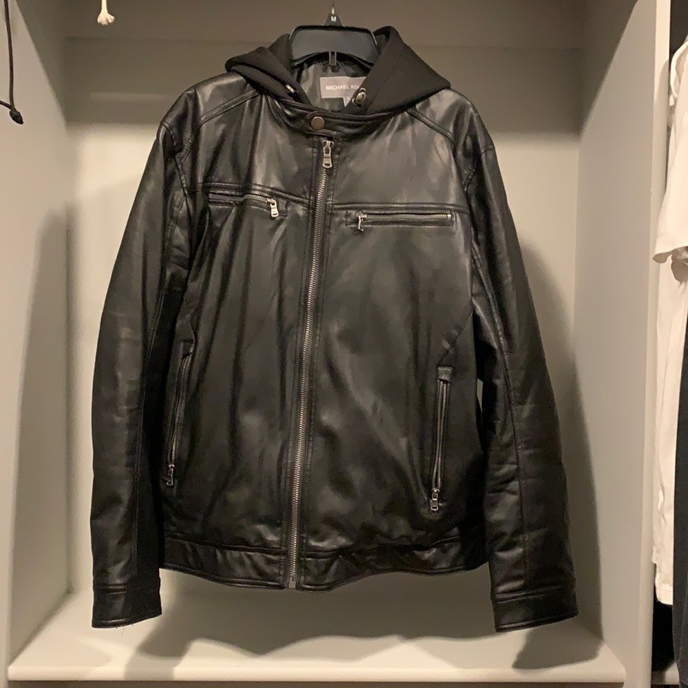 Michael Kors Faux Leather Jacket with hood
